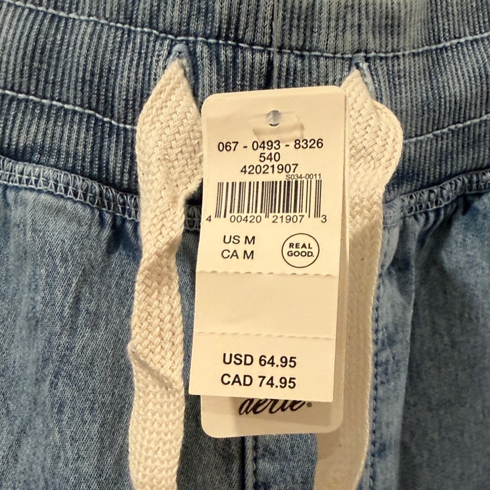 Aerie Light Blue Denim Pants with Cream Drawstring. Medium - Picture 2 of 10
